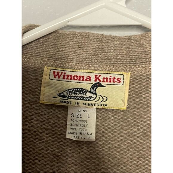 Winona Knits Wool Blend Men’s Button Front Cardigan Sweater Neutral Size Large - Picture 2 of 3